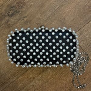 Akira Black Pearl-Embellished Clutch